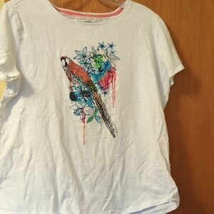 White Tee with Coral Trim.  2 For $10